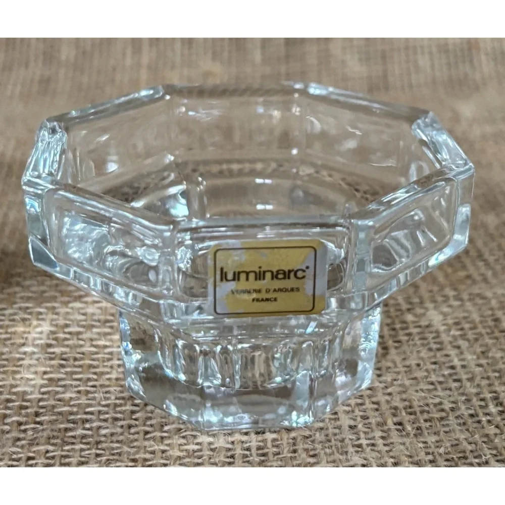 Vintage Luminarc Clear Glass Octime Candle Holder Set Octagon Mid Century Modern